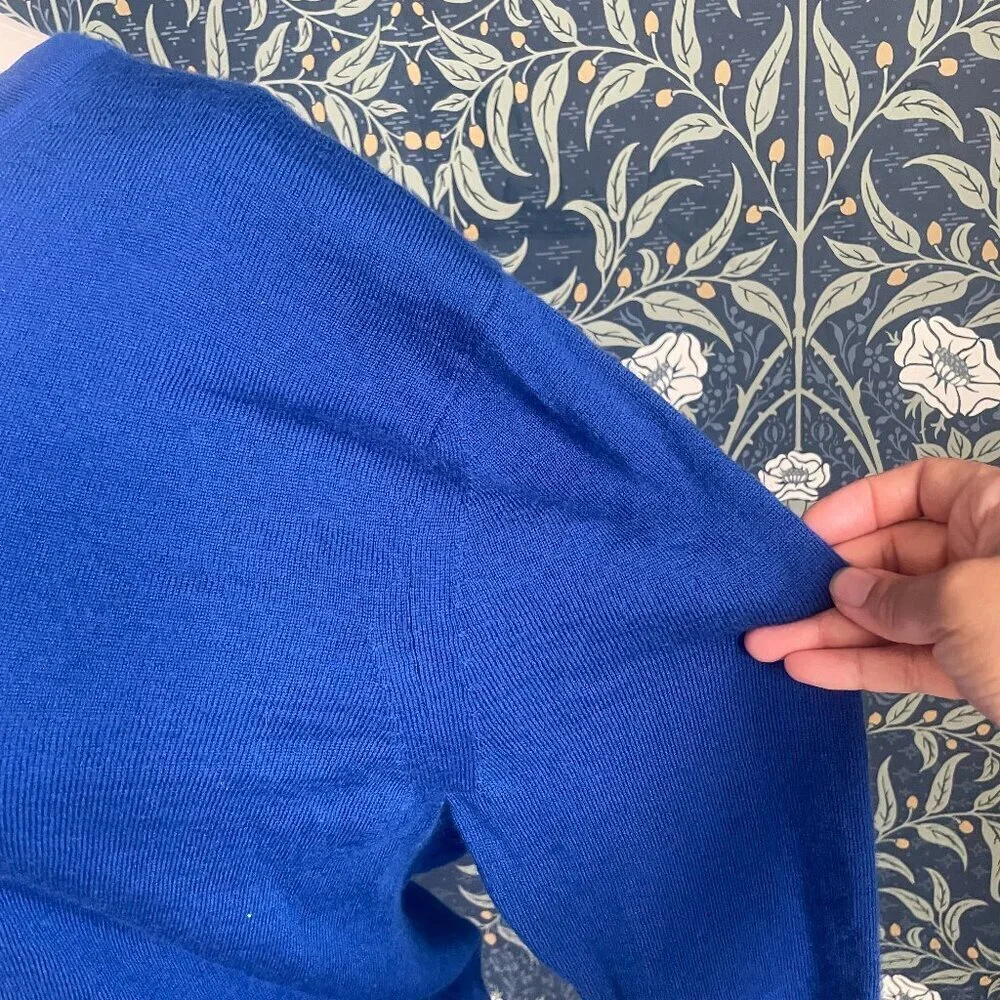 Express Modern Fit Extra Fine Merino Wool V Neck Knit Sweater Royal Blue - Picture 3 of 9